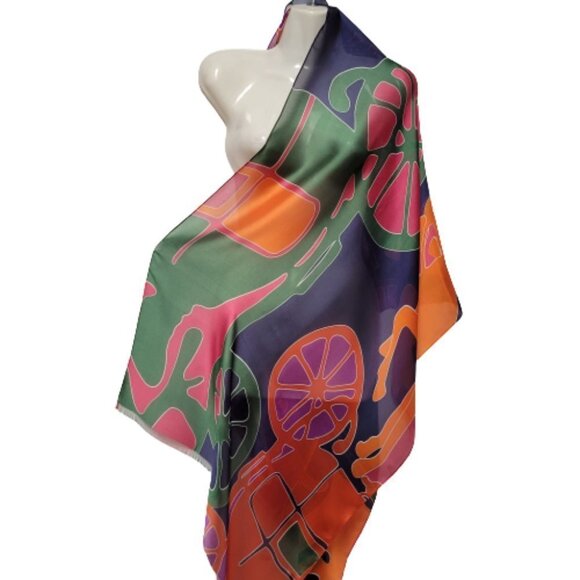 NEW Gorgeous Soft Light Multicolored 100% Silk Scarf - Picture 5 of 8